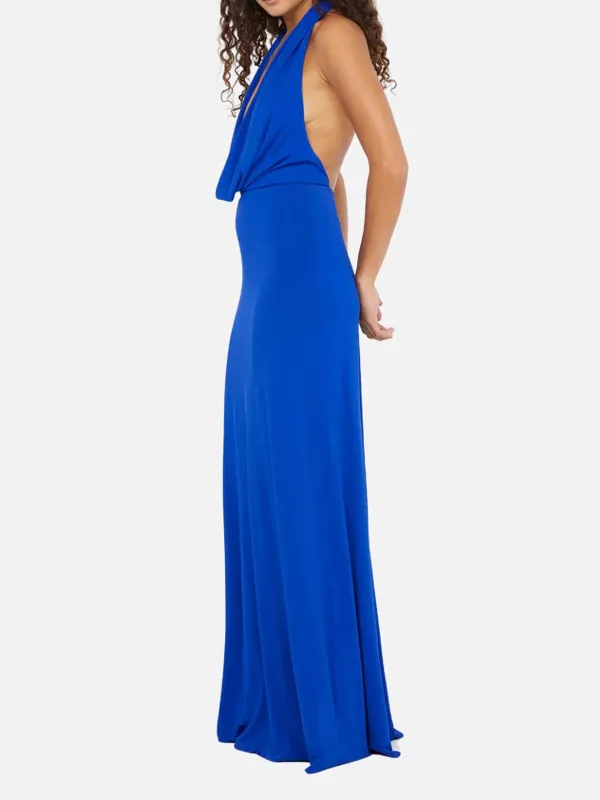 Backless Cowl Neck Maxi Dress