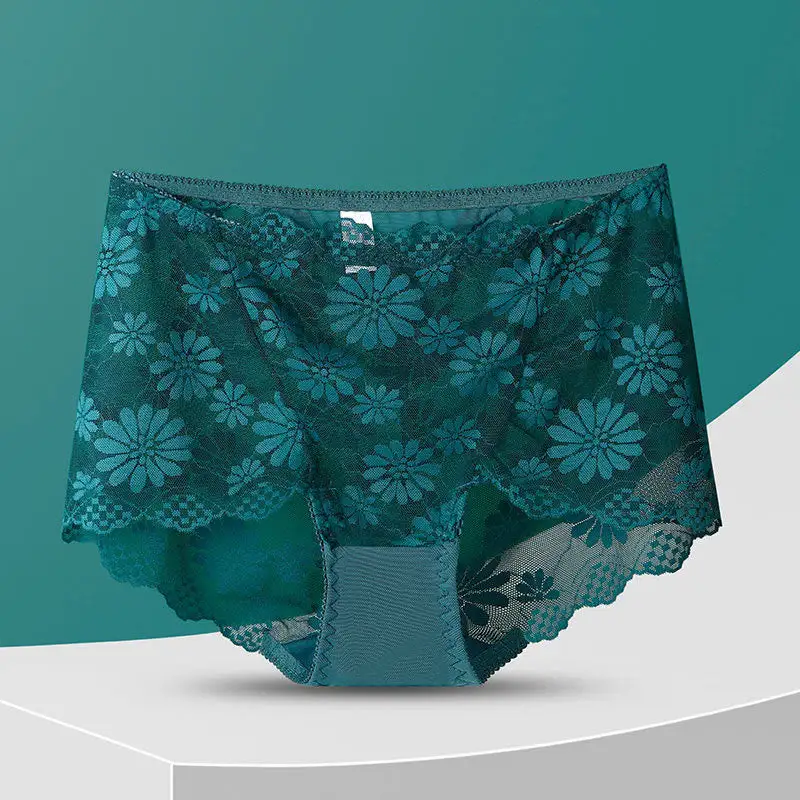 Plus Size High Waist Lace Trim Breathable Panty