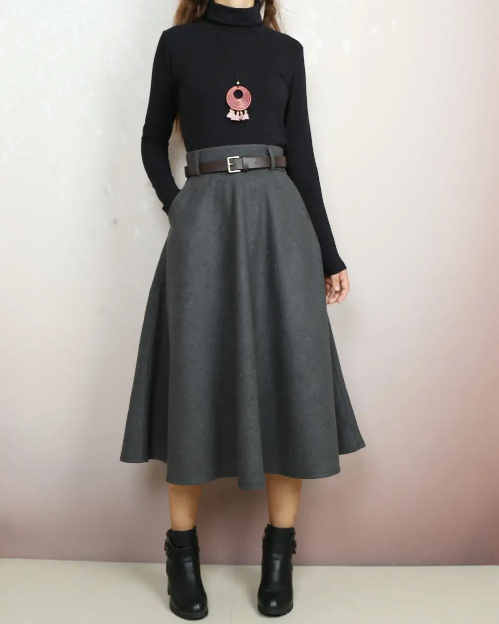 Relaxed Belted Wool Maxi Skirt