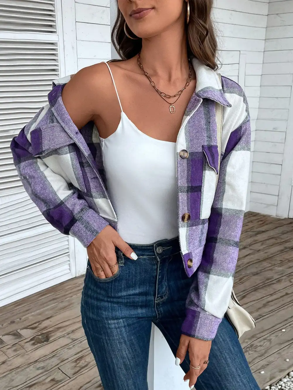 GYPSY-Plaid Button Up Cropped Jacket