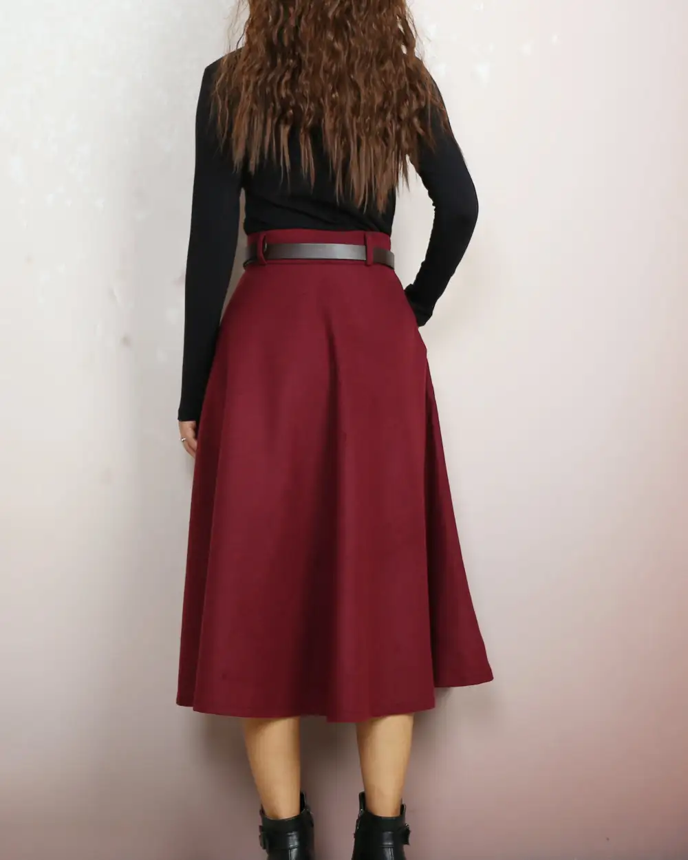 Relaxed Belted Wool Maxi Skirt