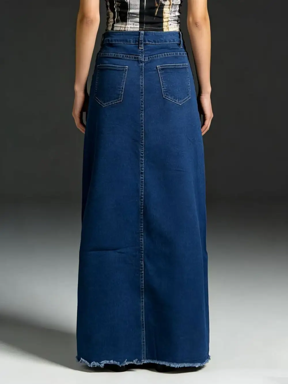 Denim Raw Maxi Skirt