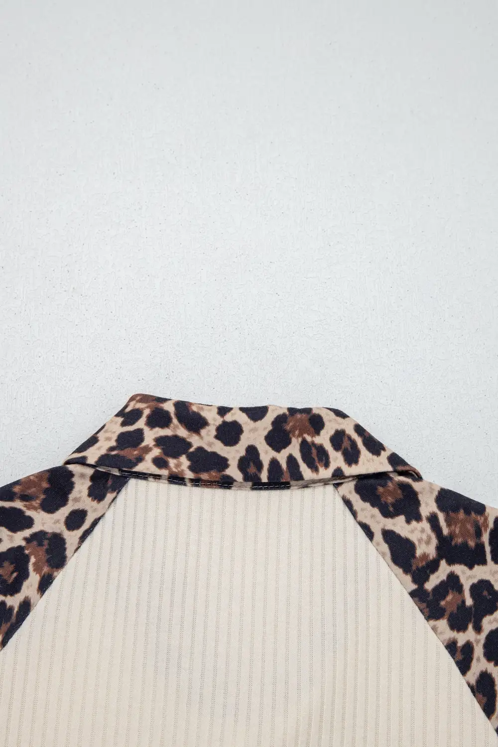 White Ribbed Texture Button Down Leopard Patchwork Short Sleeve Shirt