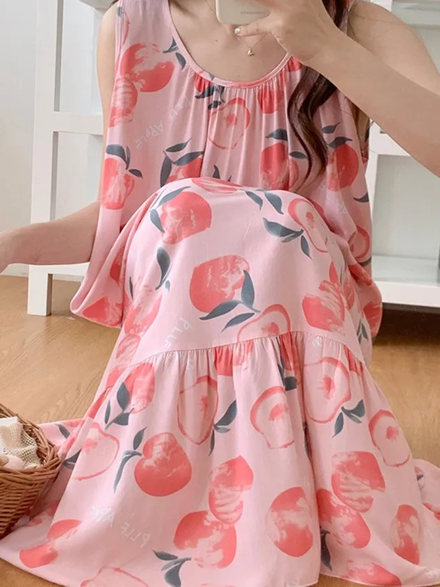 Breathable Casual Loose Floral Print Nightdress