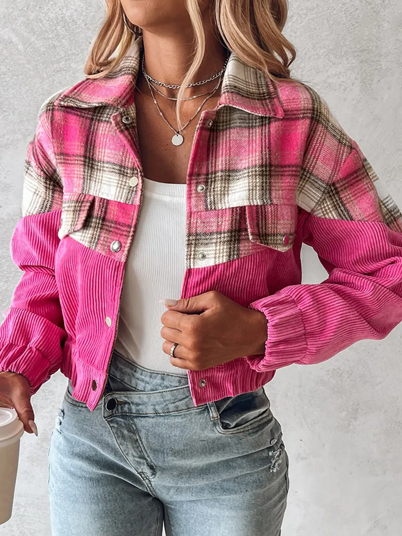 Women's corduroy contrast plaid jacket