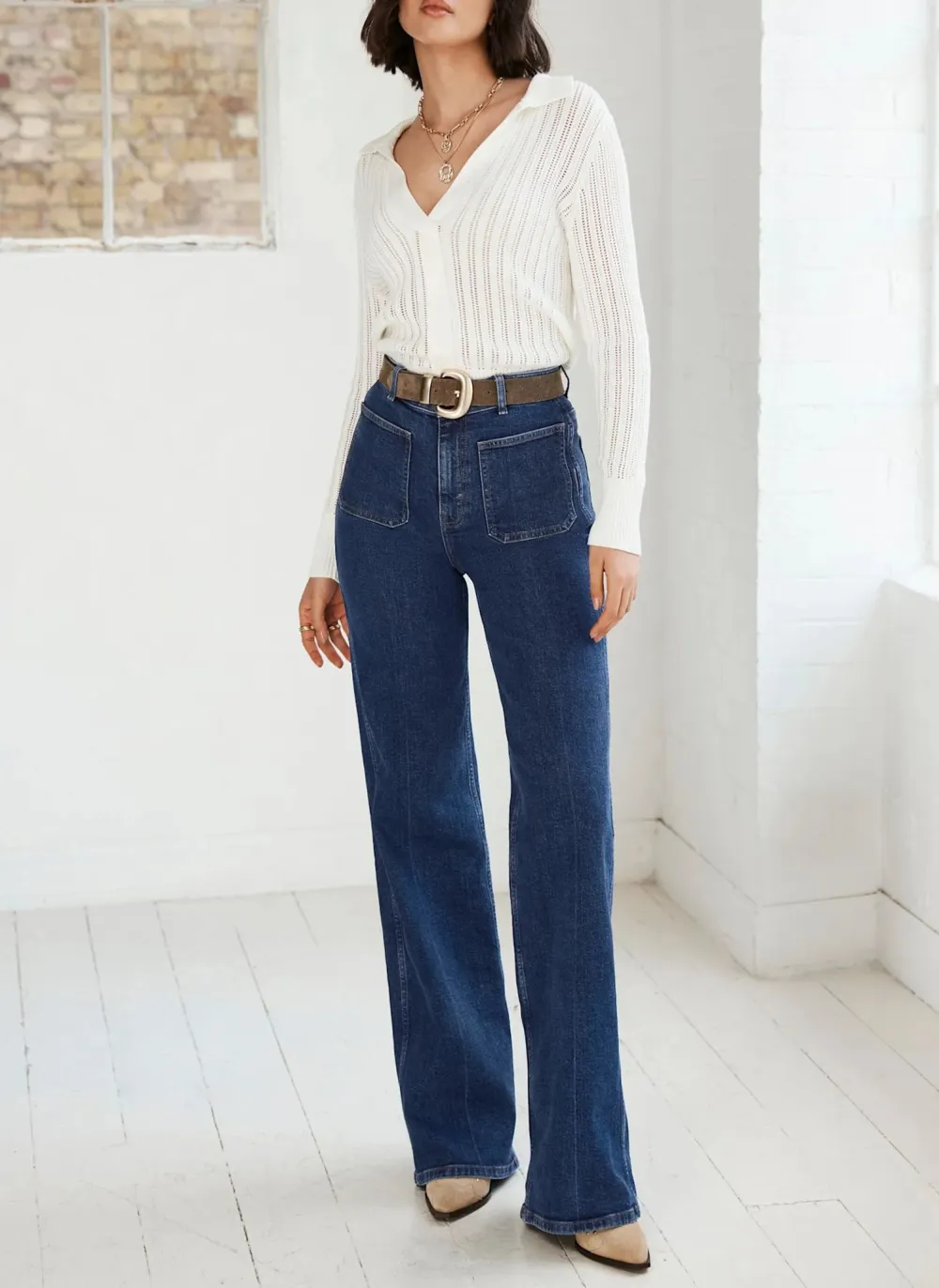 Casual Style Relaxed Straight Patch Pocket Jeans