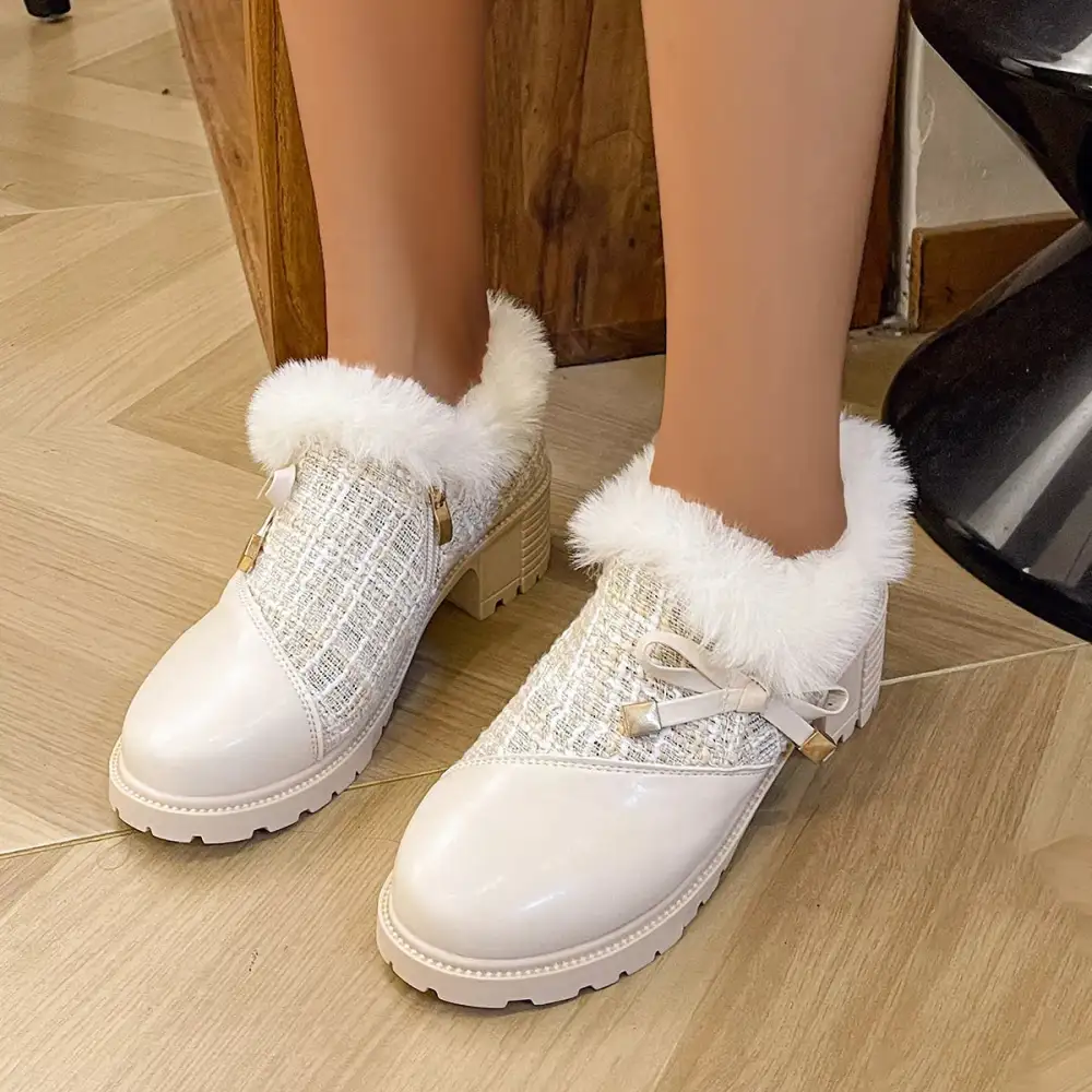 Polished Round Toe Block Heel Boots