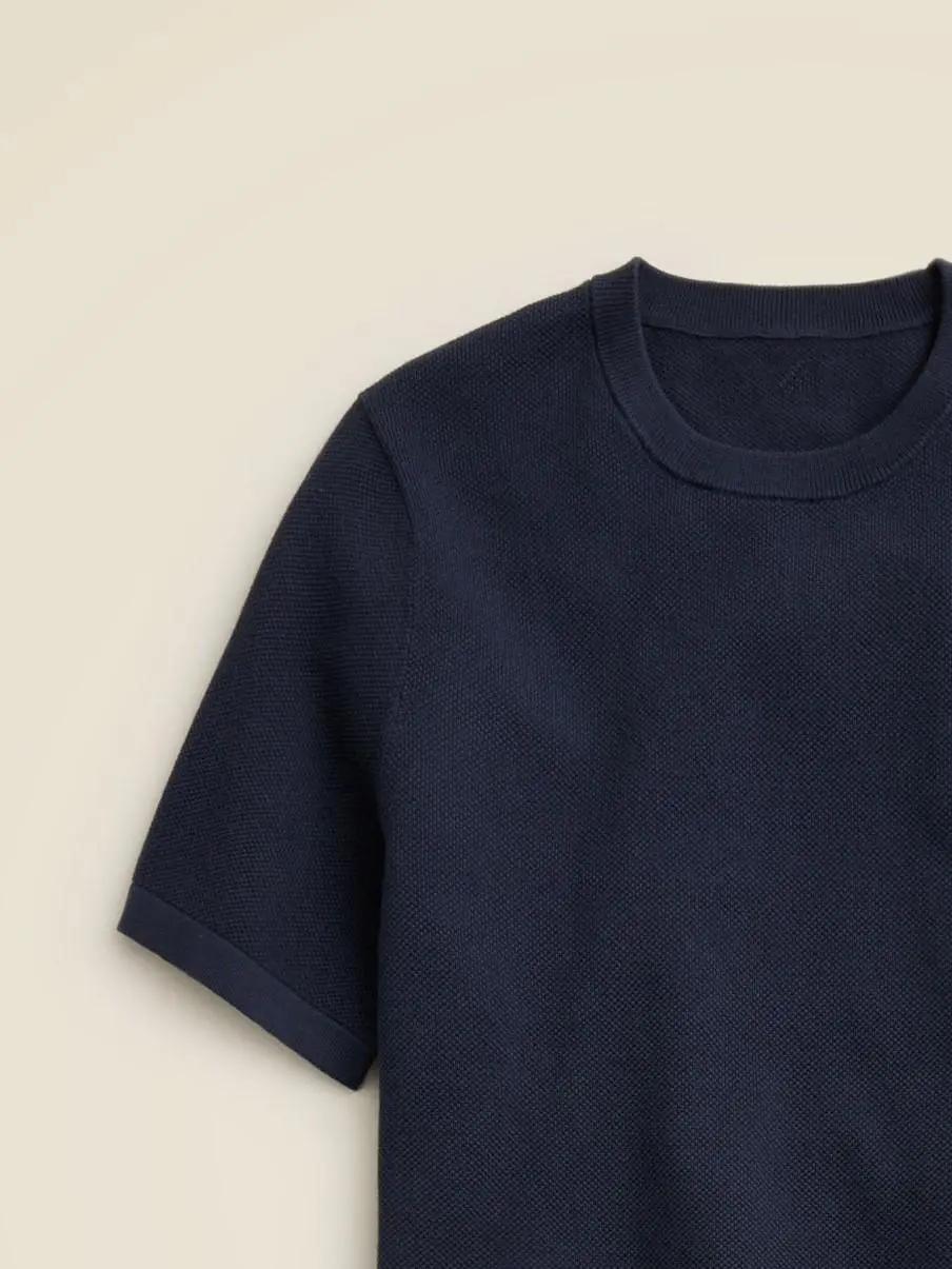 Dark Navy Short Sleeve Knit Sweater
