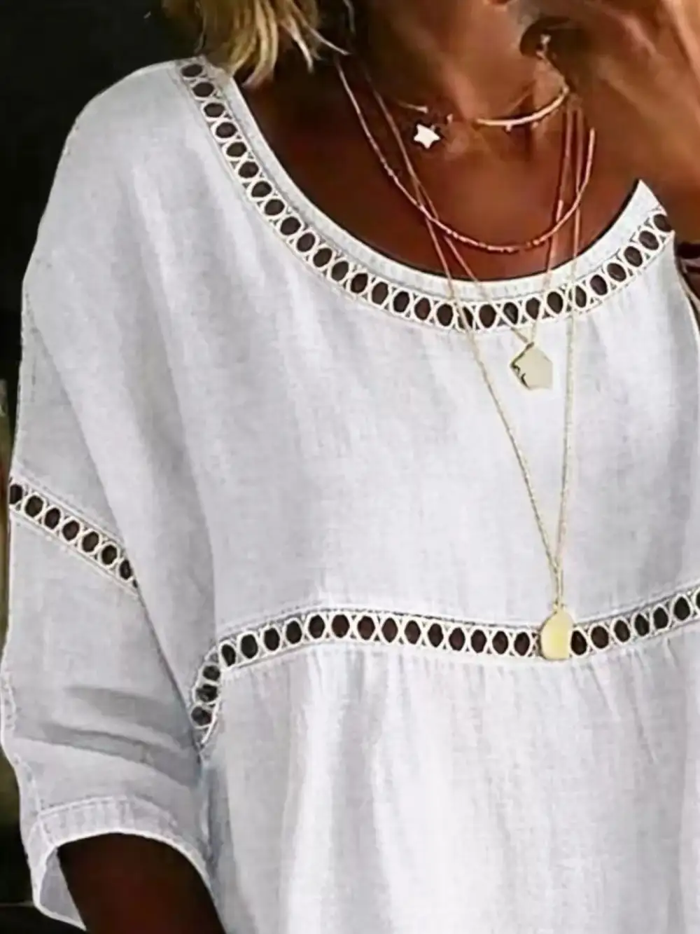 Hollow Out Round Neck Top Plus