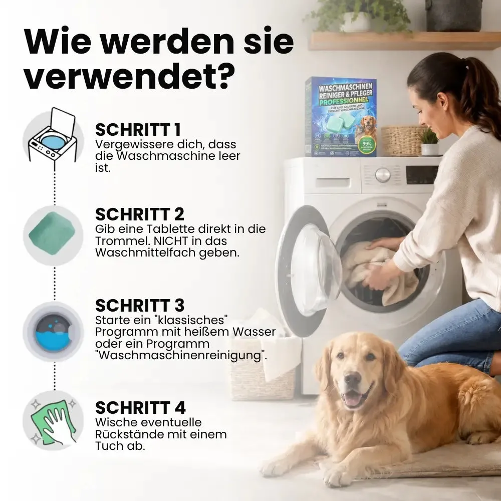Washing Machine Cleaner Tablets for Pet Hair & Odor Removal, Deep Clean for Front-Load & Top-Load Washers
