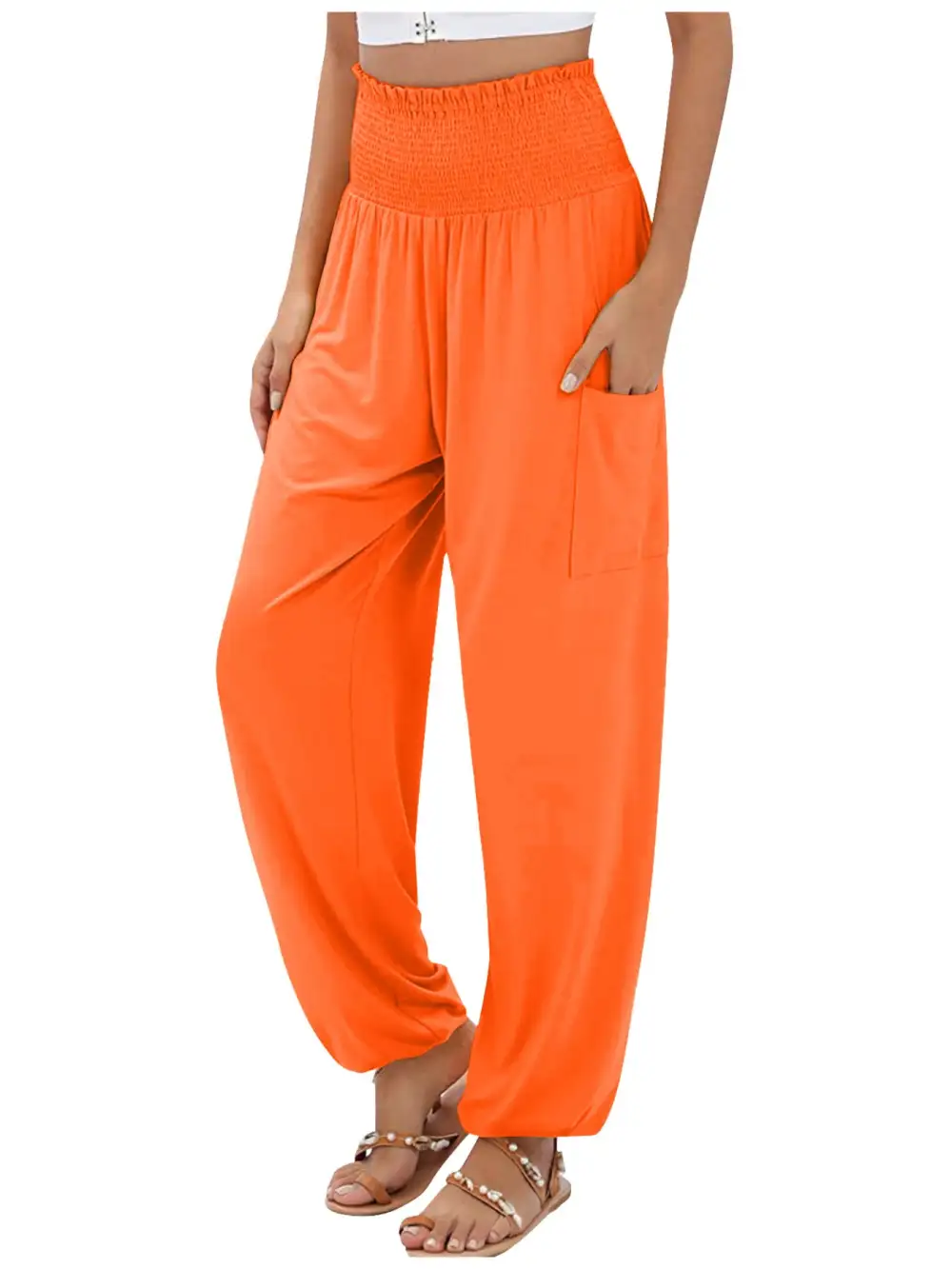 Full Size Smocked Waist Harem Pants with Pockets