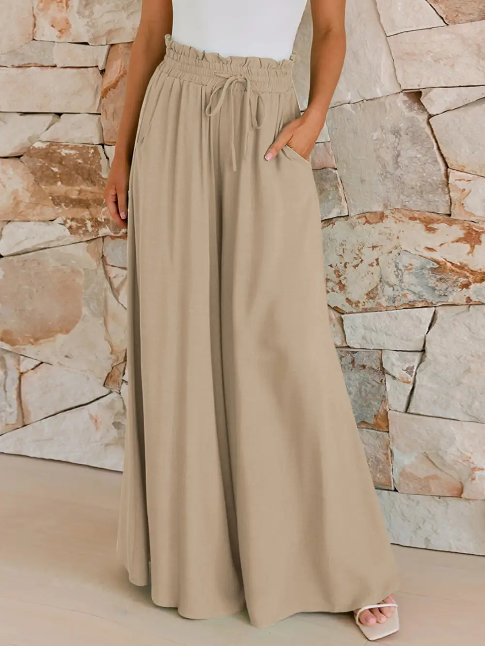 Drawstring Wide Leg Pants With Pockets