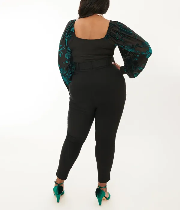 Unique Vintage Plus Size Black Belted Rizzo Cigarette Pants