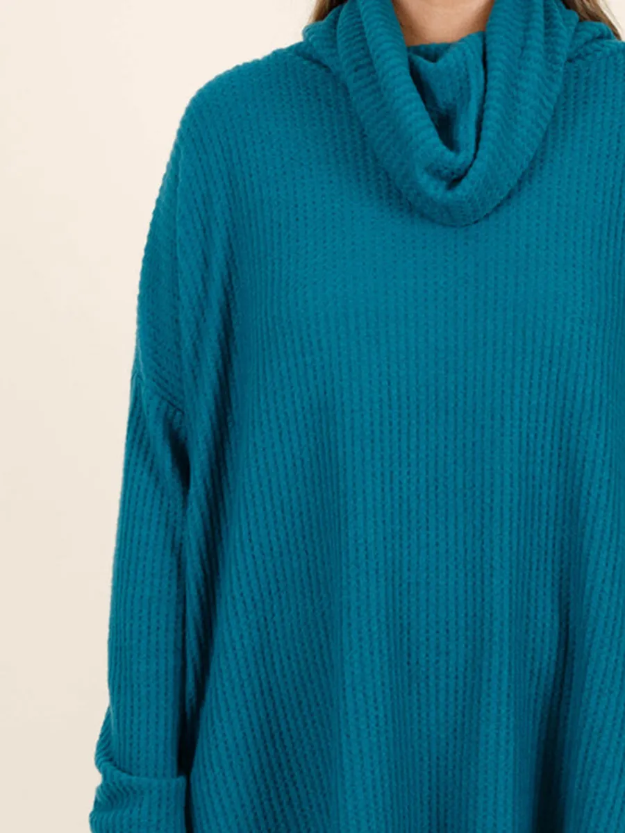 Blue green front short back long loose fitting sweater