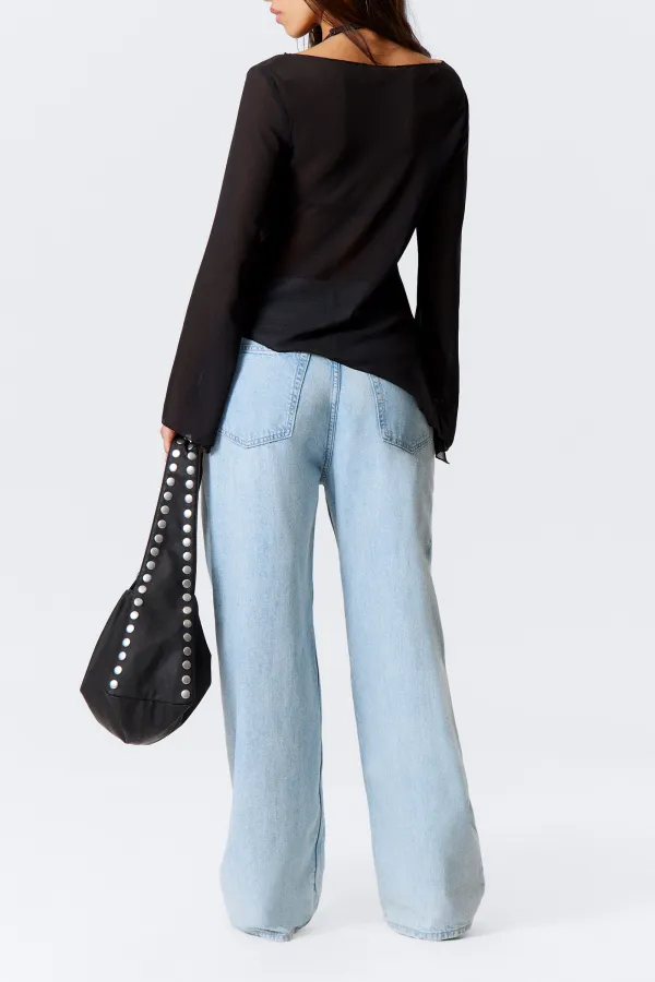 Asymmetric Hem Long Sleeve Blouse