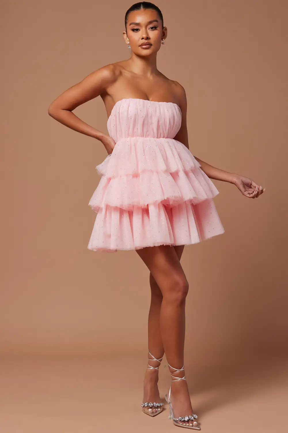 Isabel Tulle Glitter Mini Dress - Pink