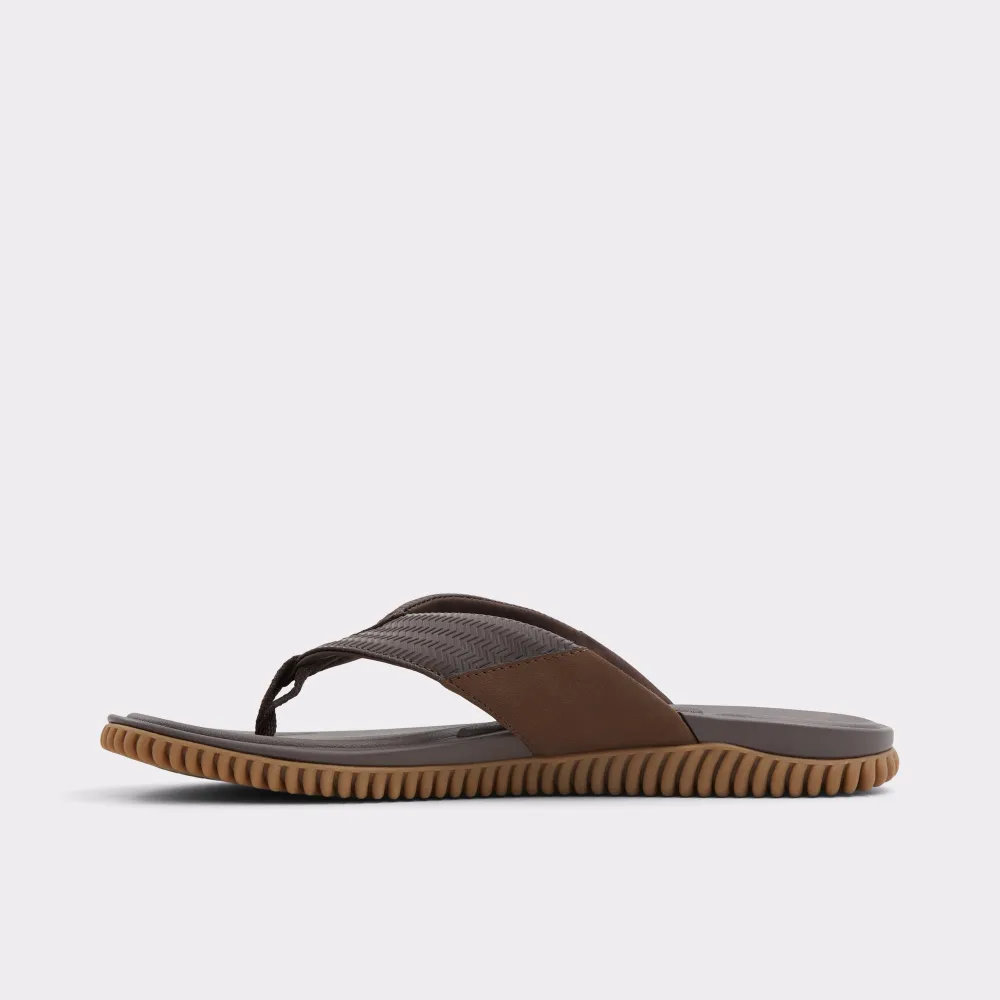 Other Brown Synthetic Leather Embossed Flat Slides