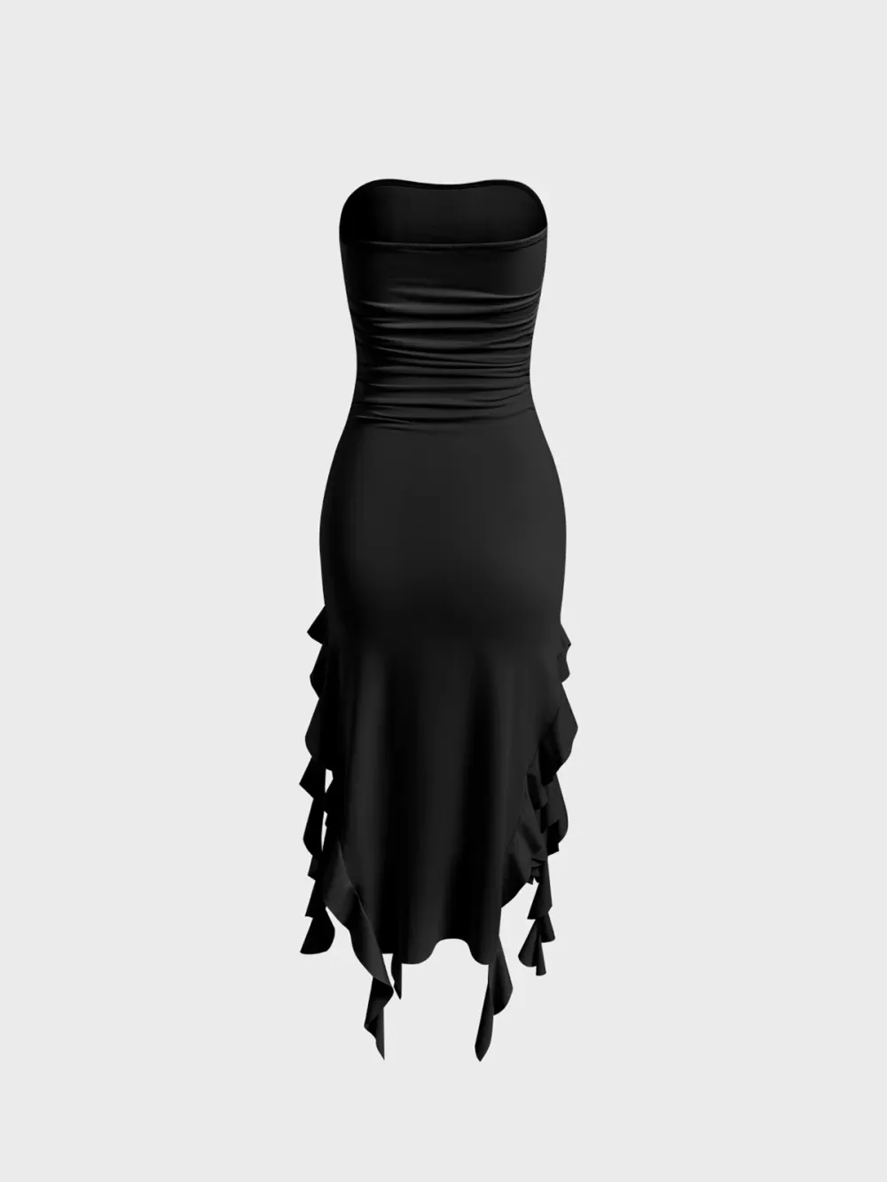 Y2K Black Ruffles Tube Dress Midi Dress