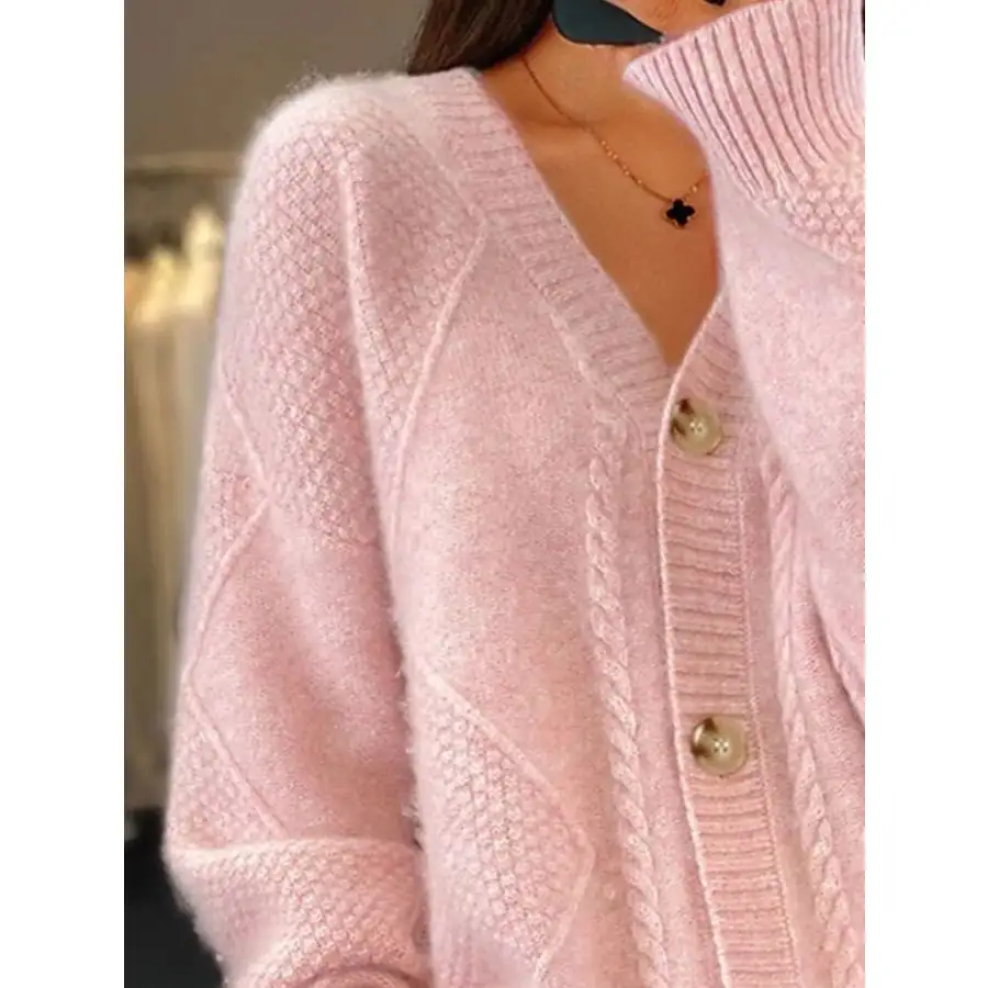 Full Size Textured Knit Button Down Cardigan Plus Size