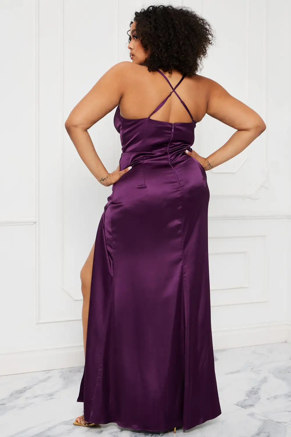 Meet On Dancefloor Satin Maxi Dress - Purple