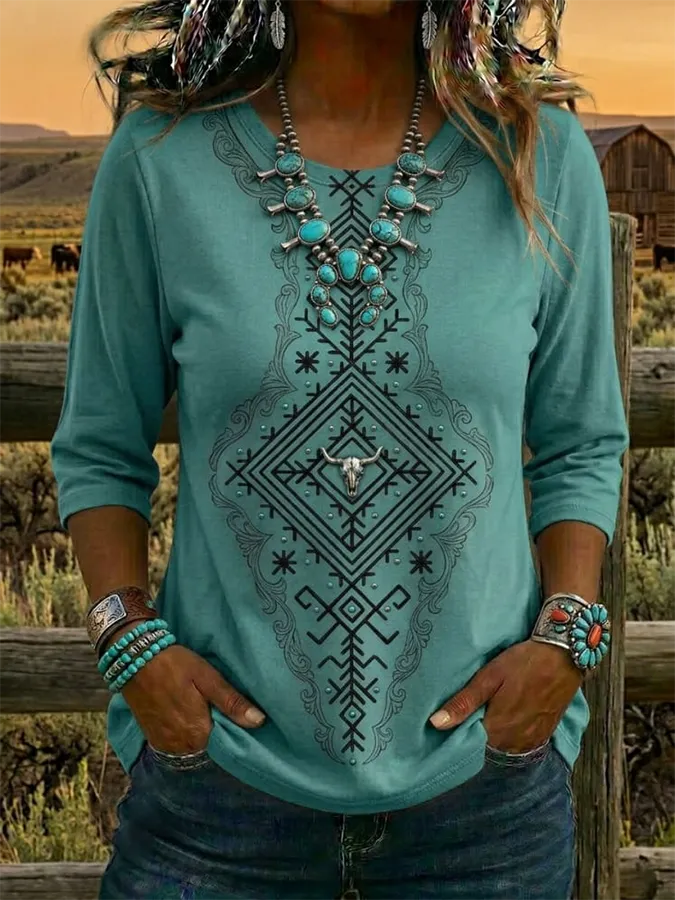 Women's Vintage Print Casual Half-sleeve Top