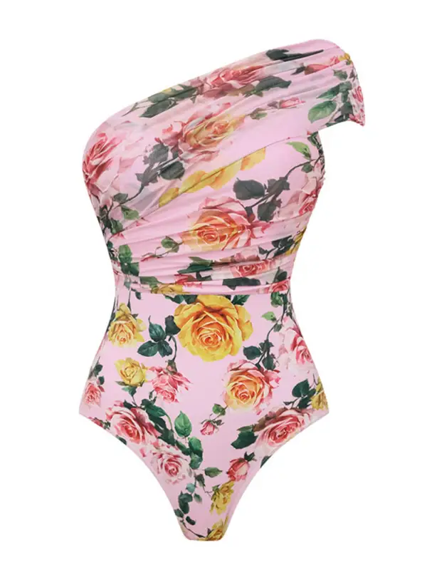 Women’s Sleek Printed One Shoulder One-Piece Swimsuit