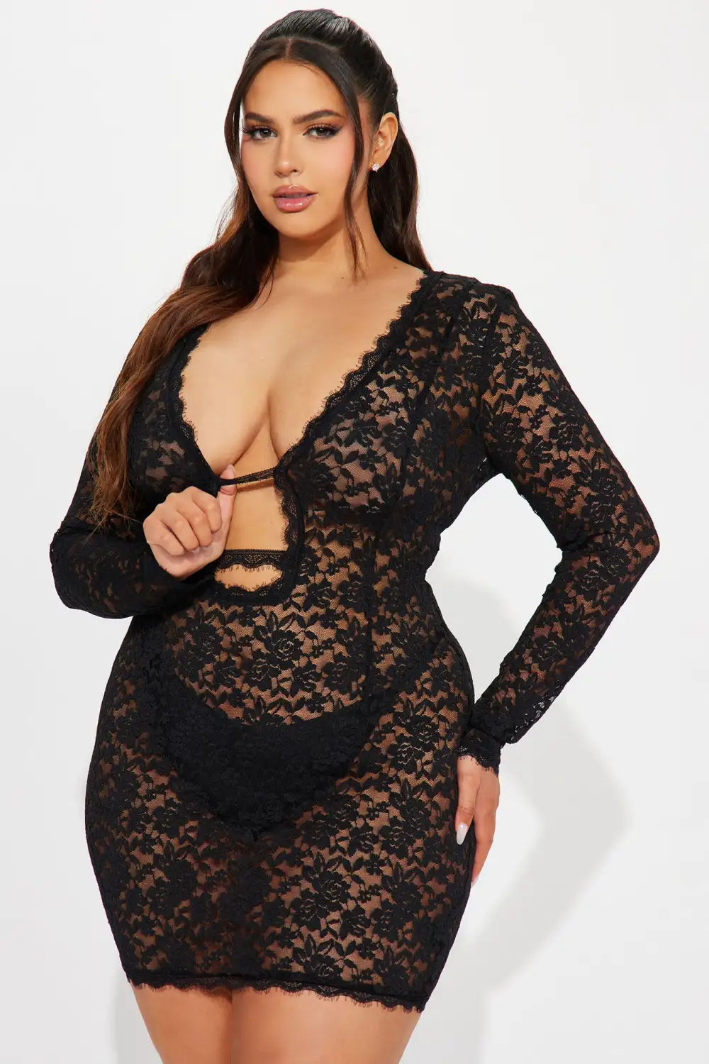 Victoria Lace Mini Dress - Black