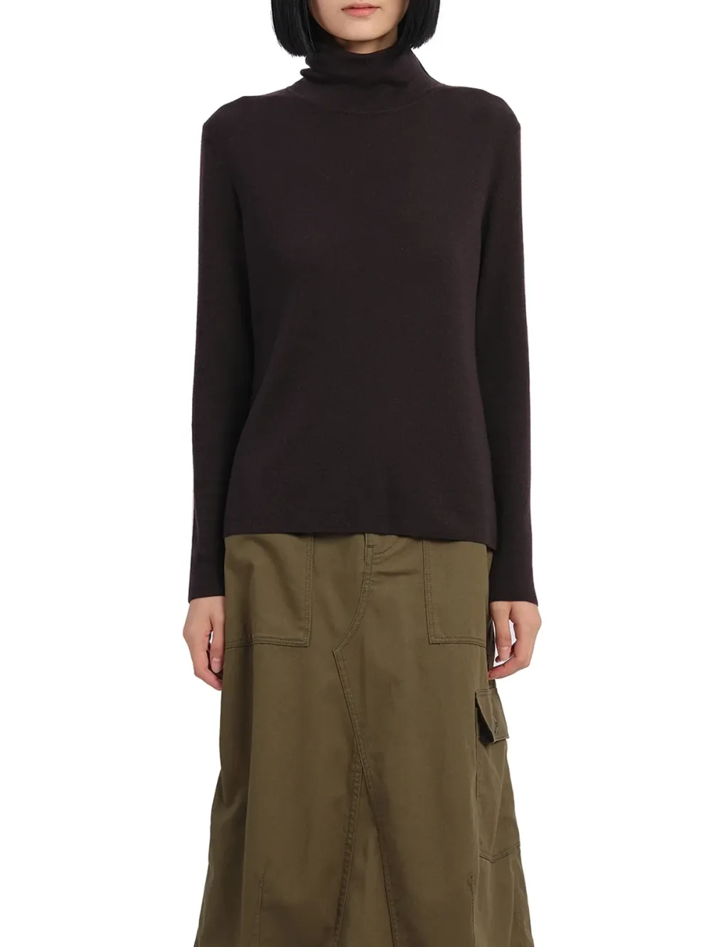 Solid Color Contrast Trim Turtle Neck