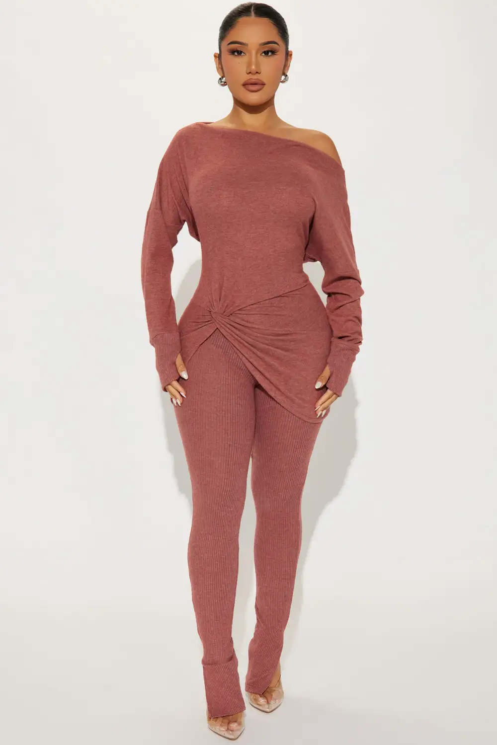 Tara Twist Front Pant  Set - Mauve