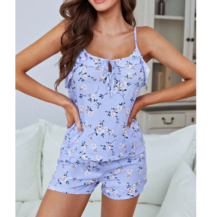 Tied Cami and Shorts Pajama Set