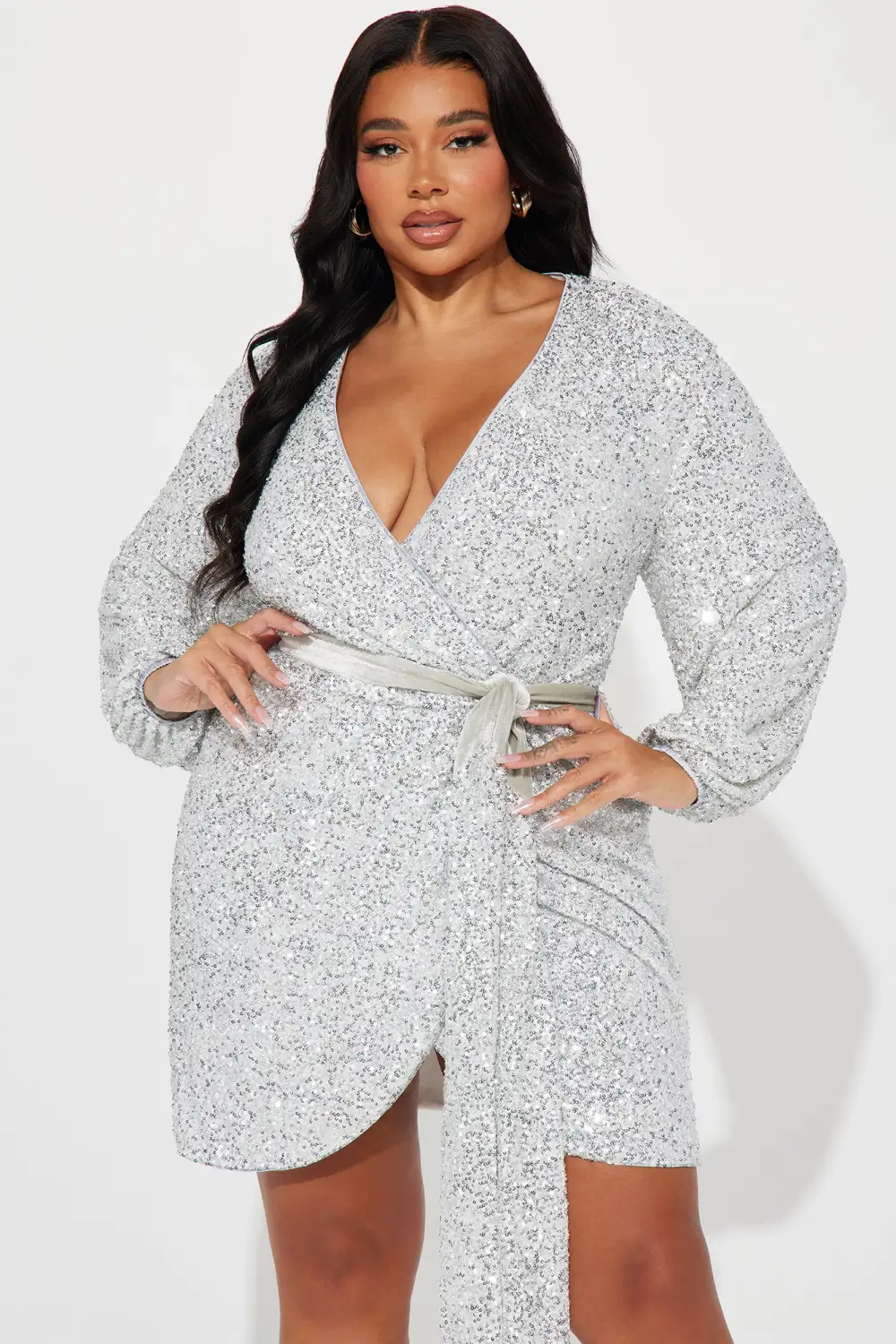 Wrap It Up Sequin Mini Dress - Silver