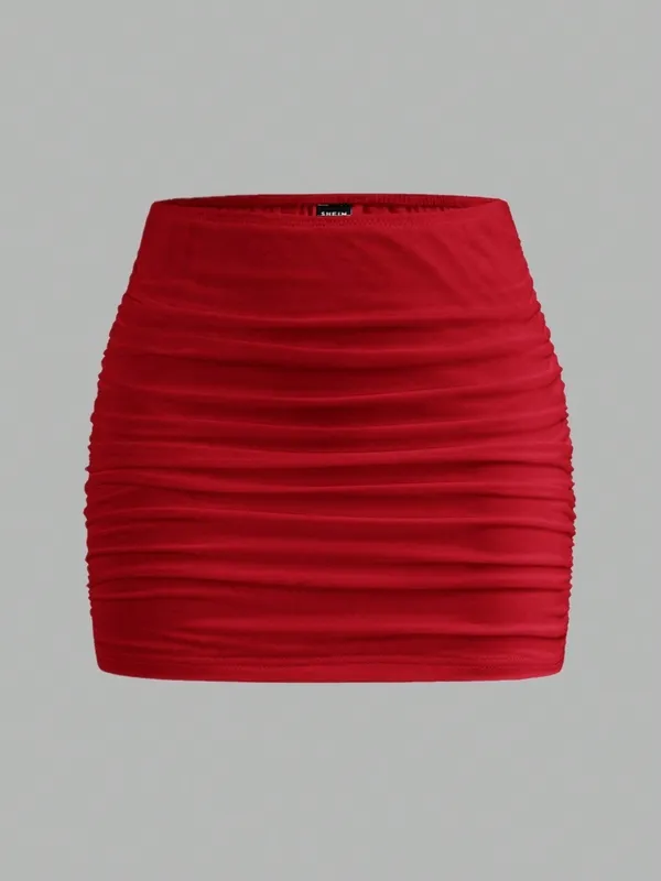 Women's Ruched Skinny Mini Skirt