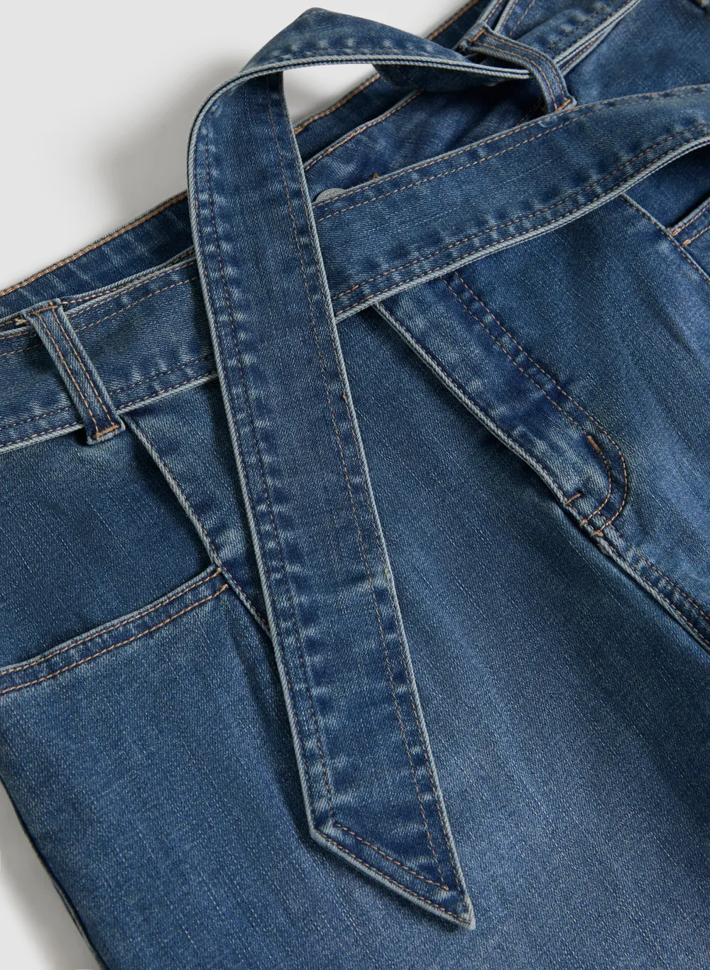 Casual Denim Shorts With Tie-Strap Detail