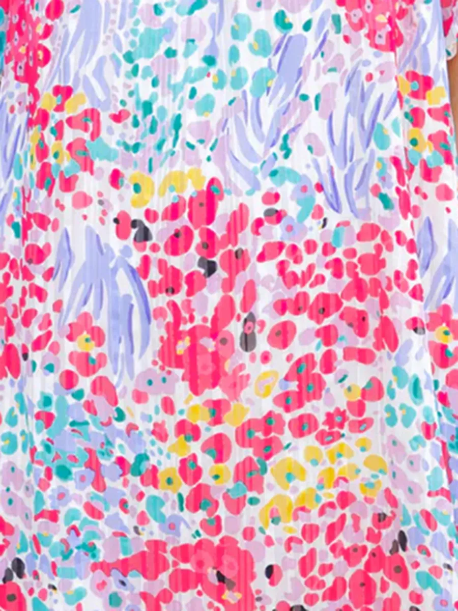 Flower Patterned Lantern Sleeve Dress