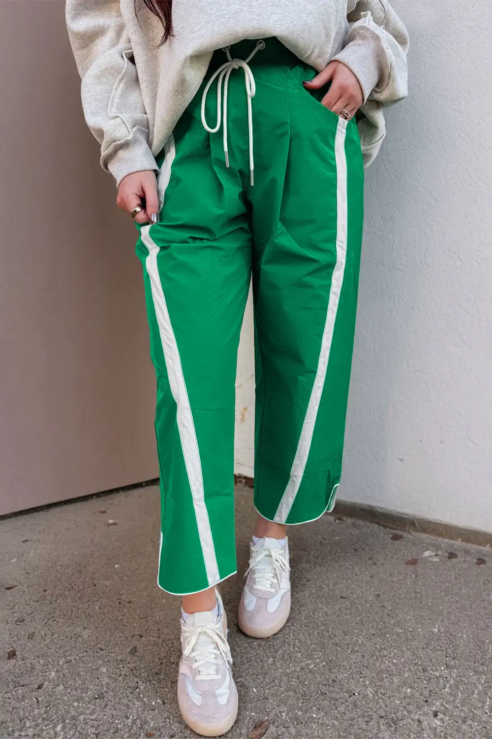 Contrast Striped High Waist Drawstring Pants