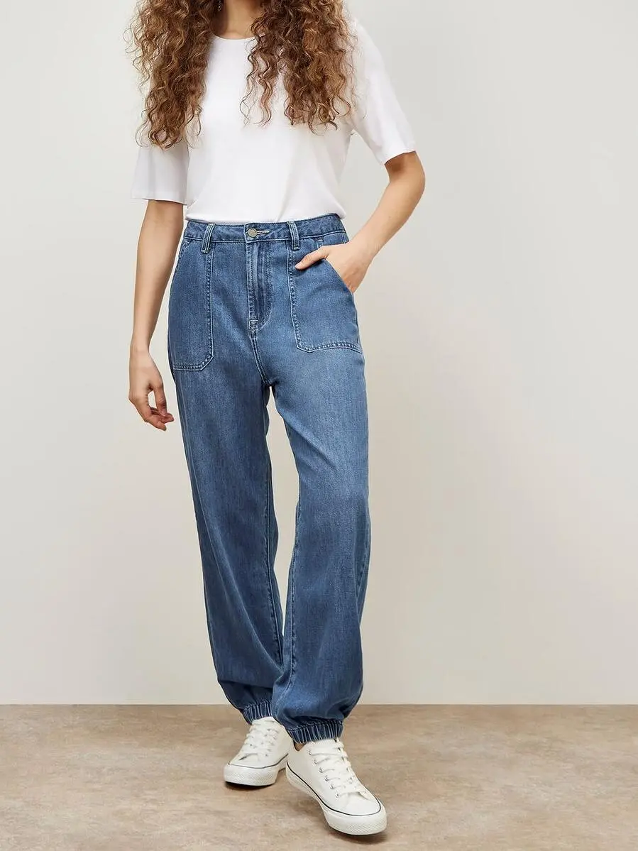 Mid-Wash Denim Joggers