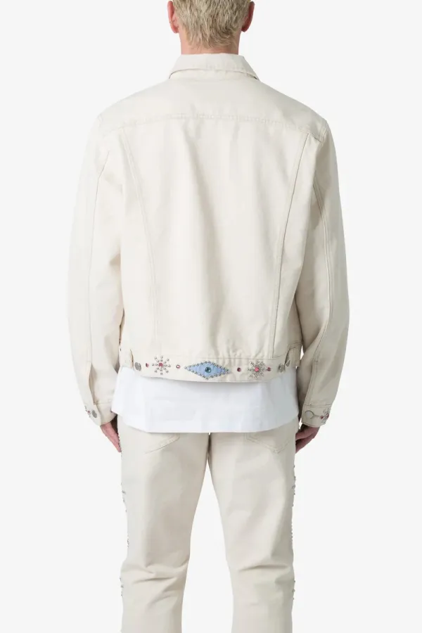 WHITE EMBROIDERED DENIM JACKET