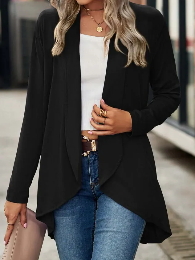 Wrap Loose Casual Plain Coat