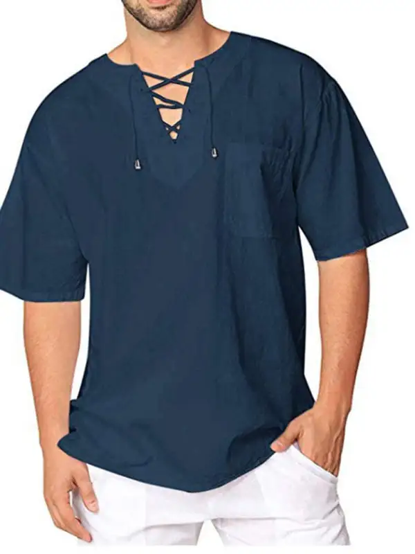 Linen Blend Cotton Blend Collared Shirt