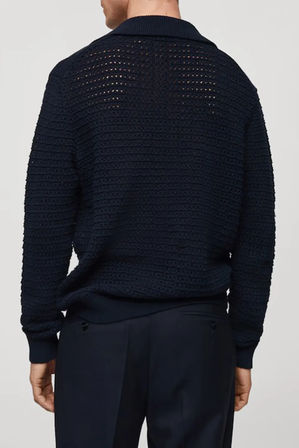Openwork Knit Polo Neck Sweater