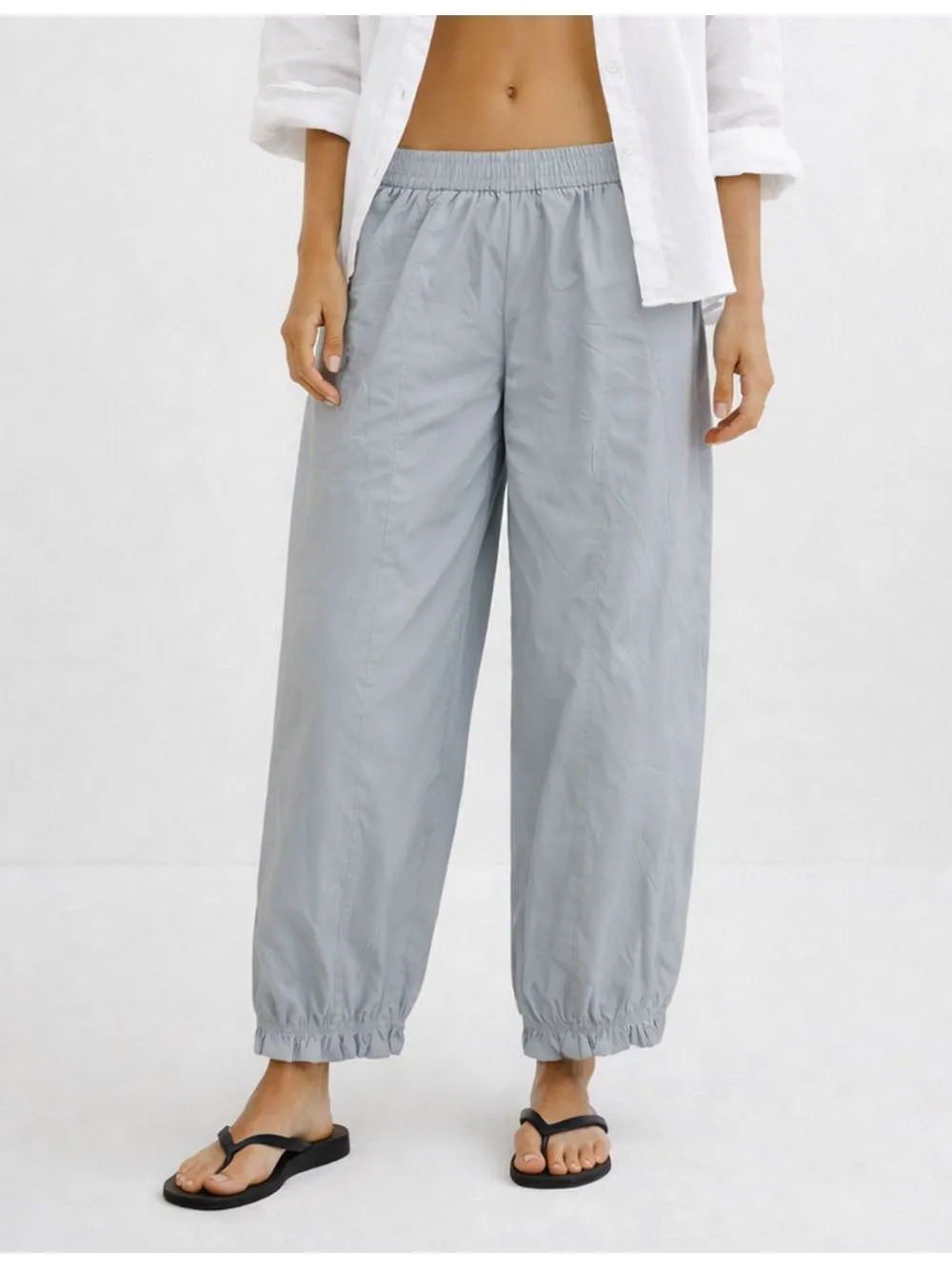 Solid Color Elastic Waist Pocket Balloon Pants