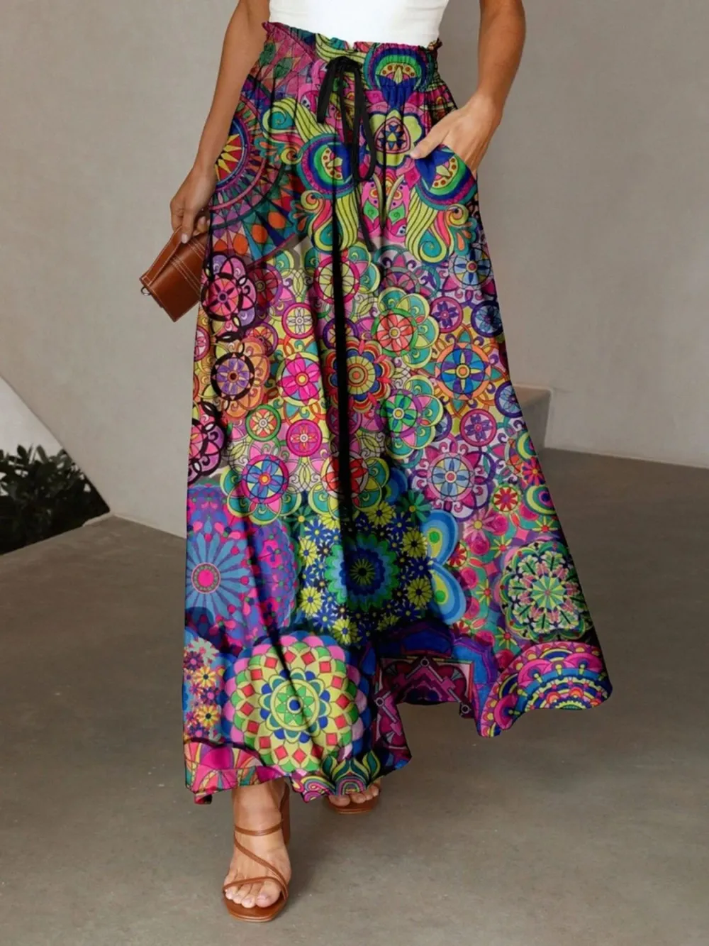 Printed Maxi Pockets Ezyfit Skirt