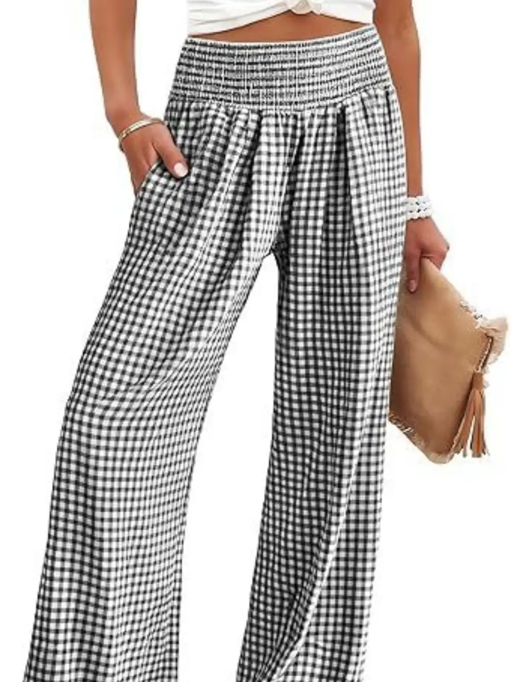 Gingham High Waist Wide Leg Pants