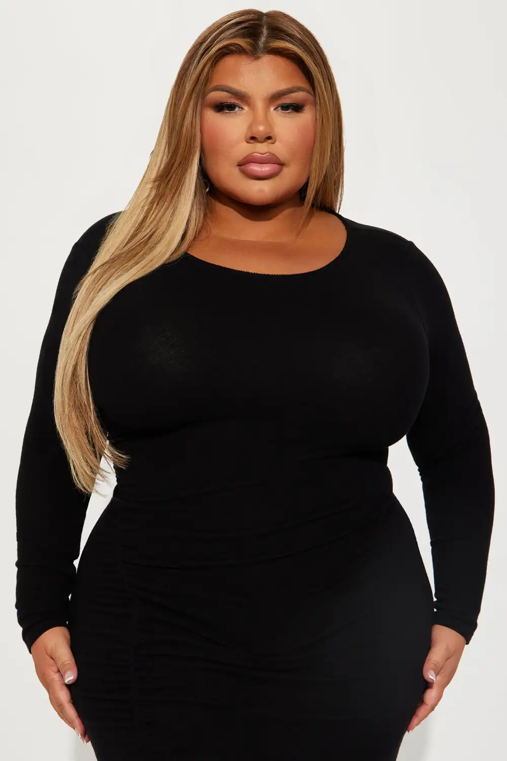 Kary Hacci Ruched Midi Dress - Black