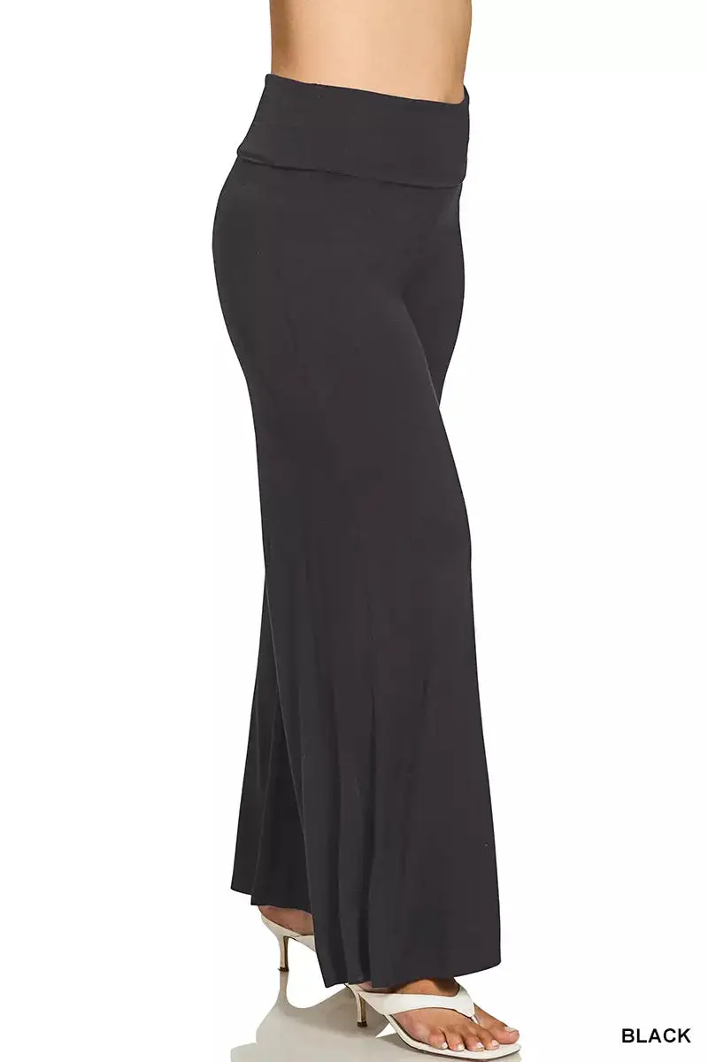Full Size Fold Over Waist Comfy Wide Leg Pants Plus Size
