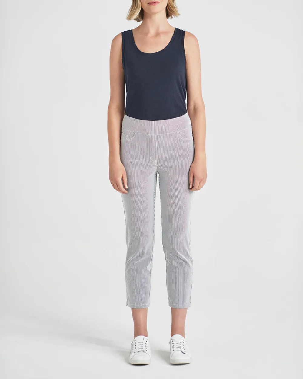 Gray Striped Cropped Pants For Fresh Casual Style