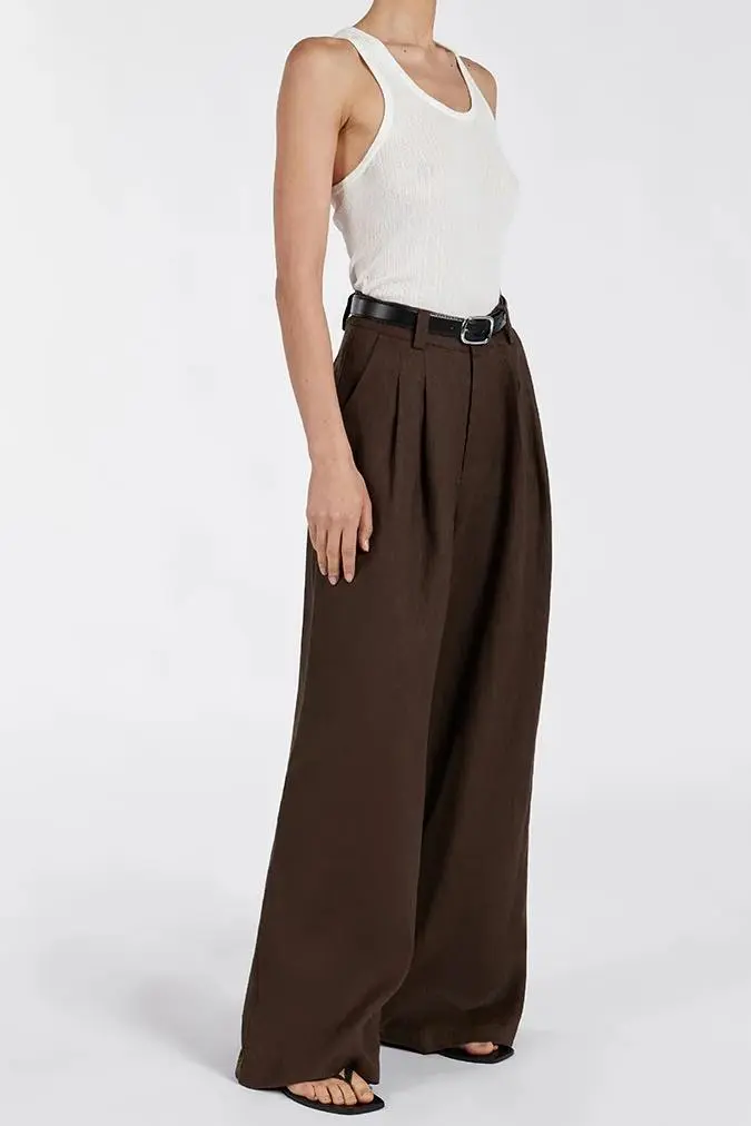 BITTER CHOC LINEN PANT