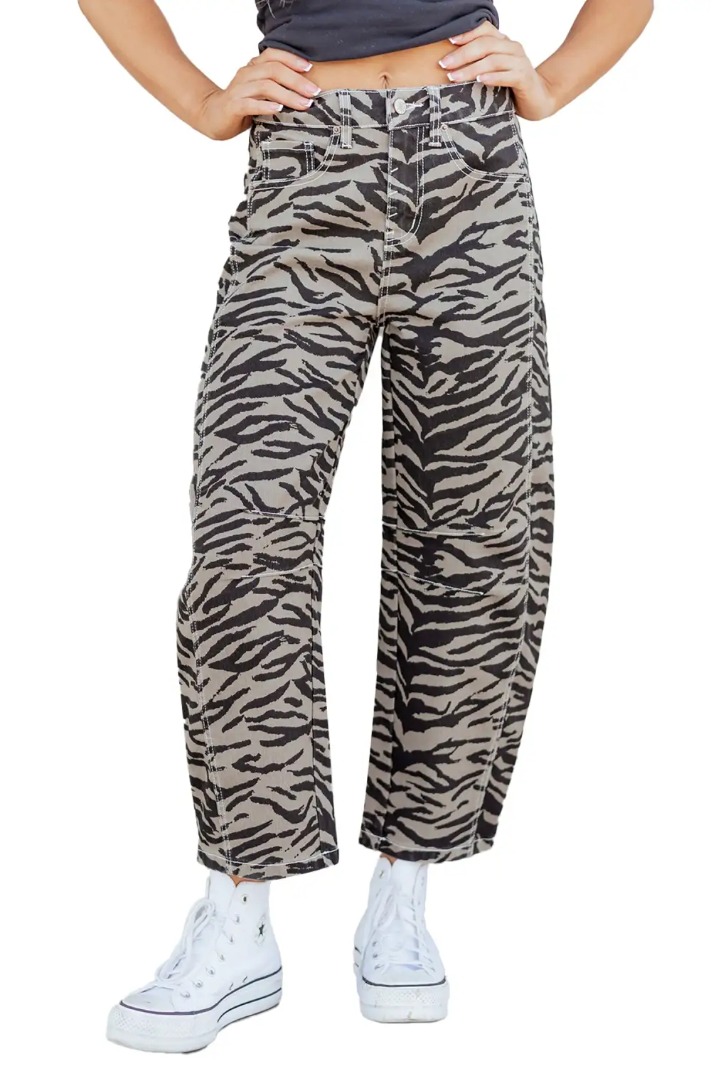 Zebra Stripe Printed Wide Leg Jeans