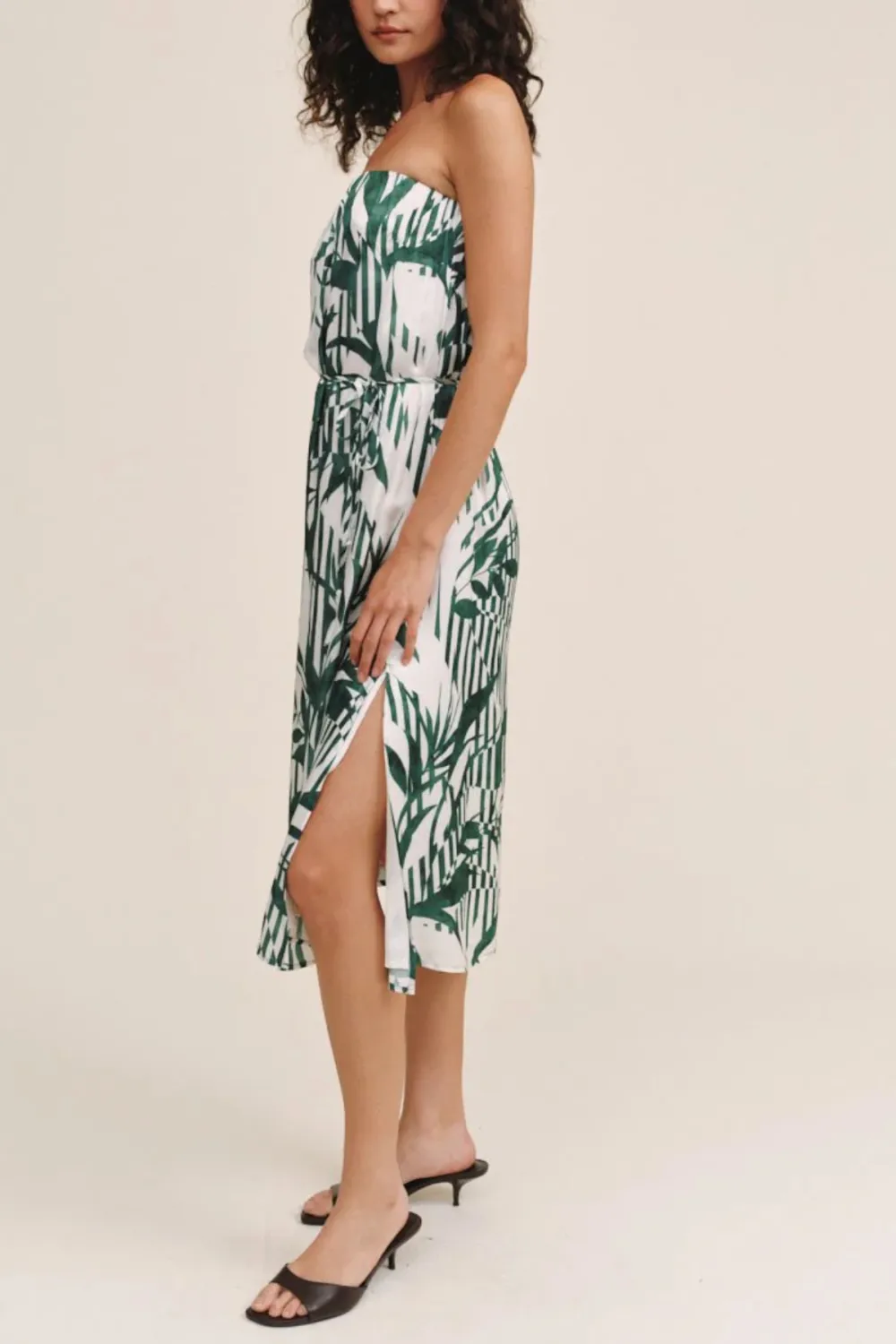 Strapless Tie Waist Drawstring Midi Dress