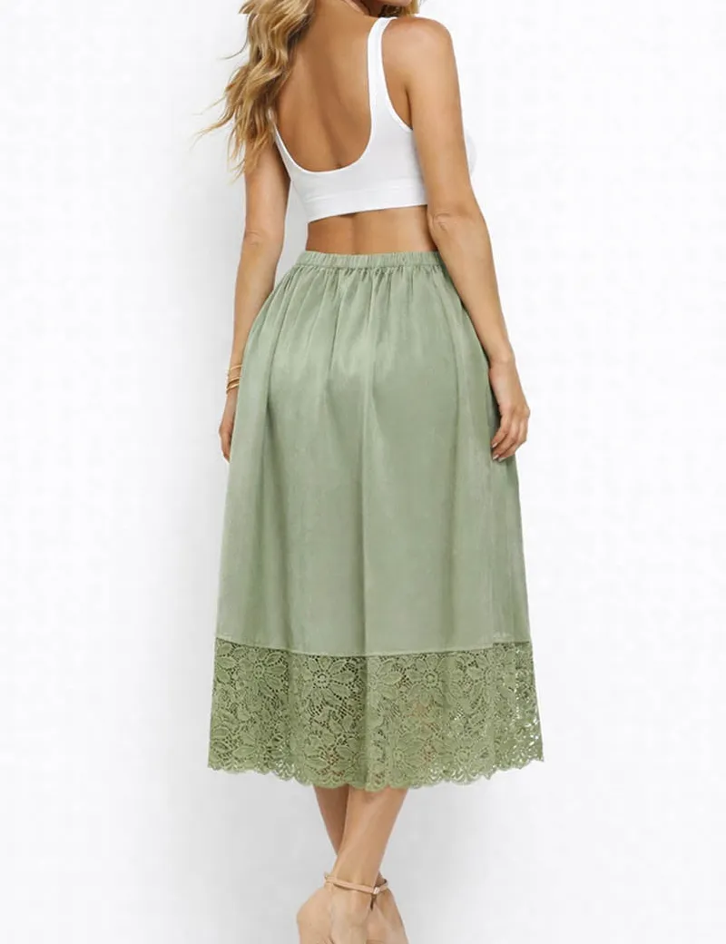 Boho Lace Hem Drawstring Waist Wide Leg Shorts